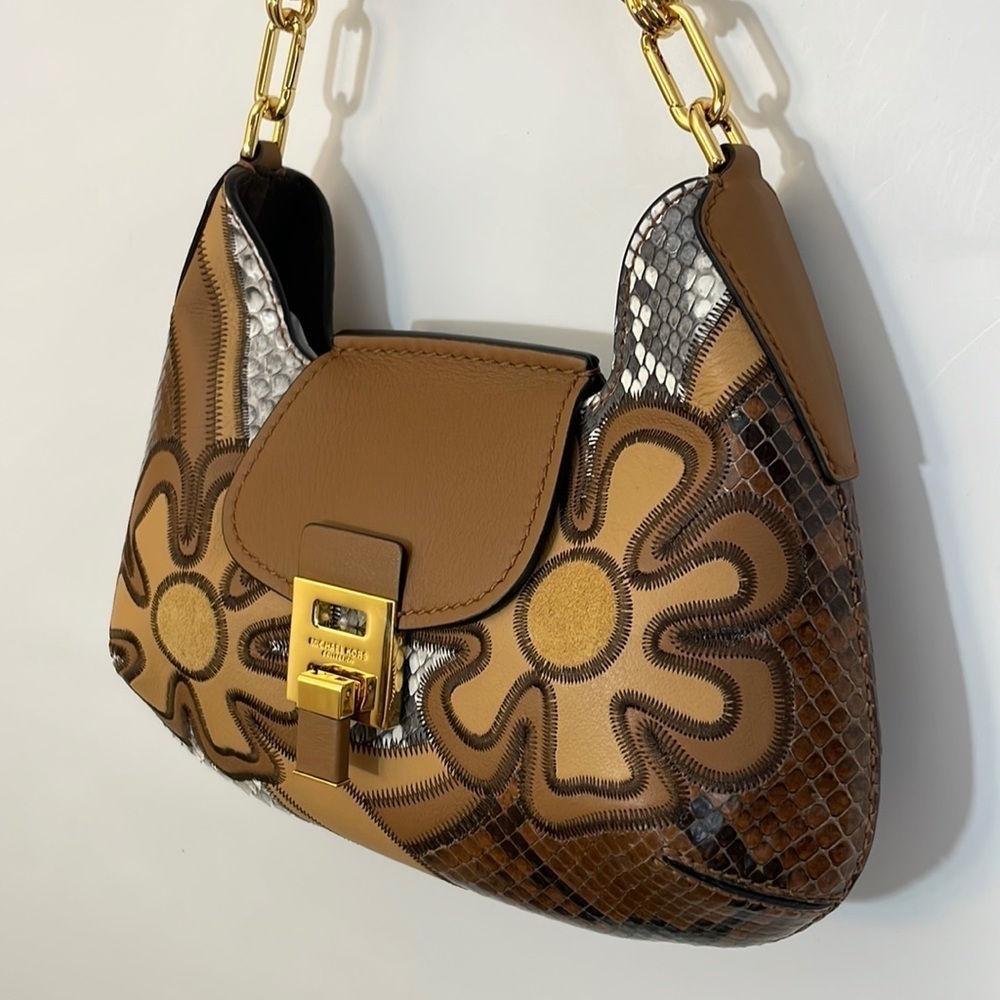 Michael Kors Bancroft Small Patchwork Snakeskin Leather Shoulder Bag - Picture 8 of 12